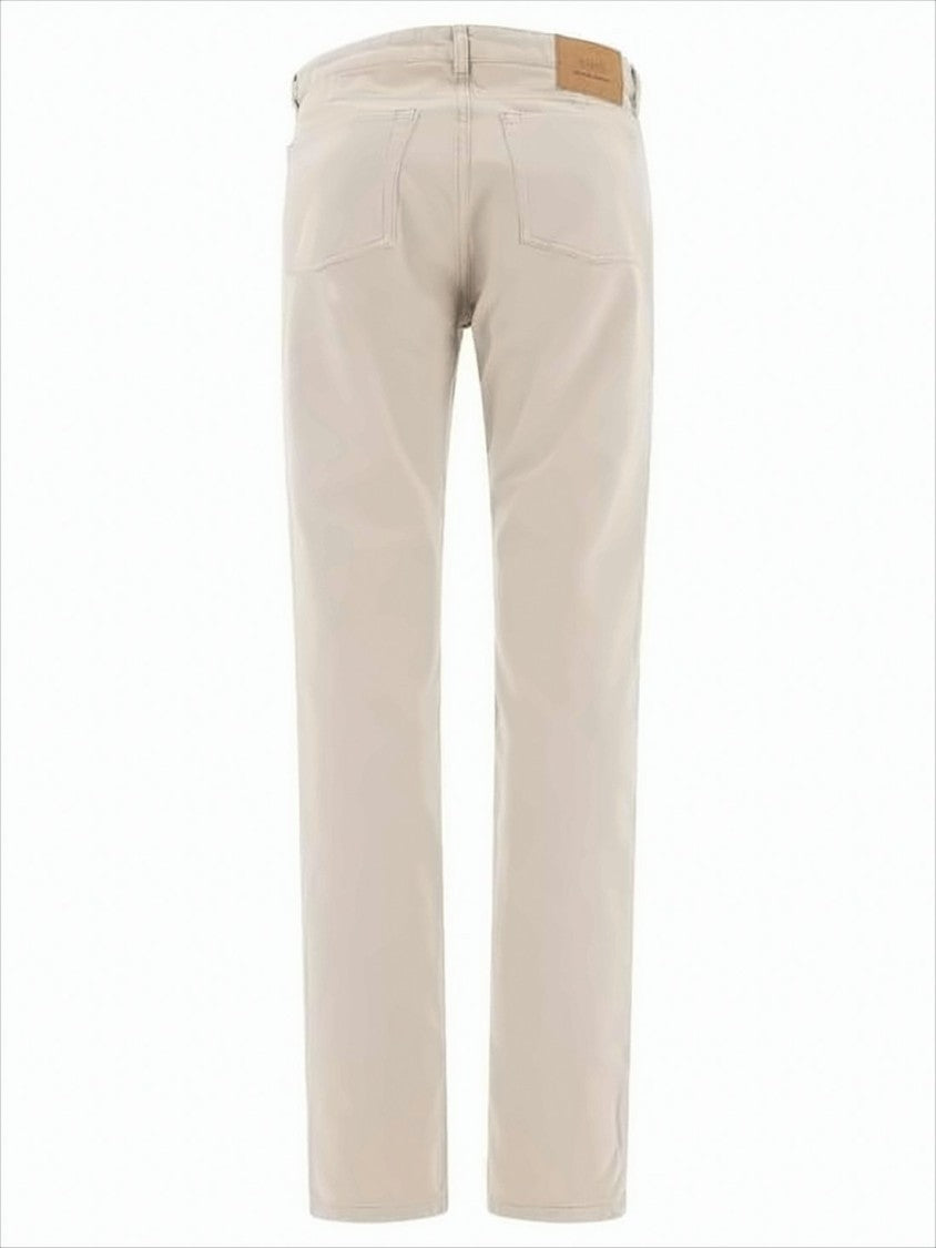 Ami Straight-Fit Five-Pocket Pants With Leather Patch Detail