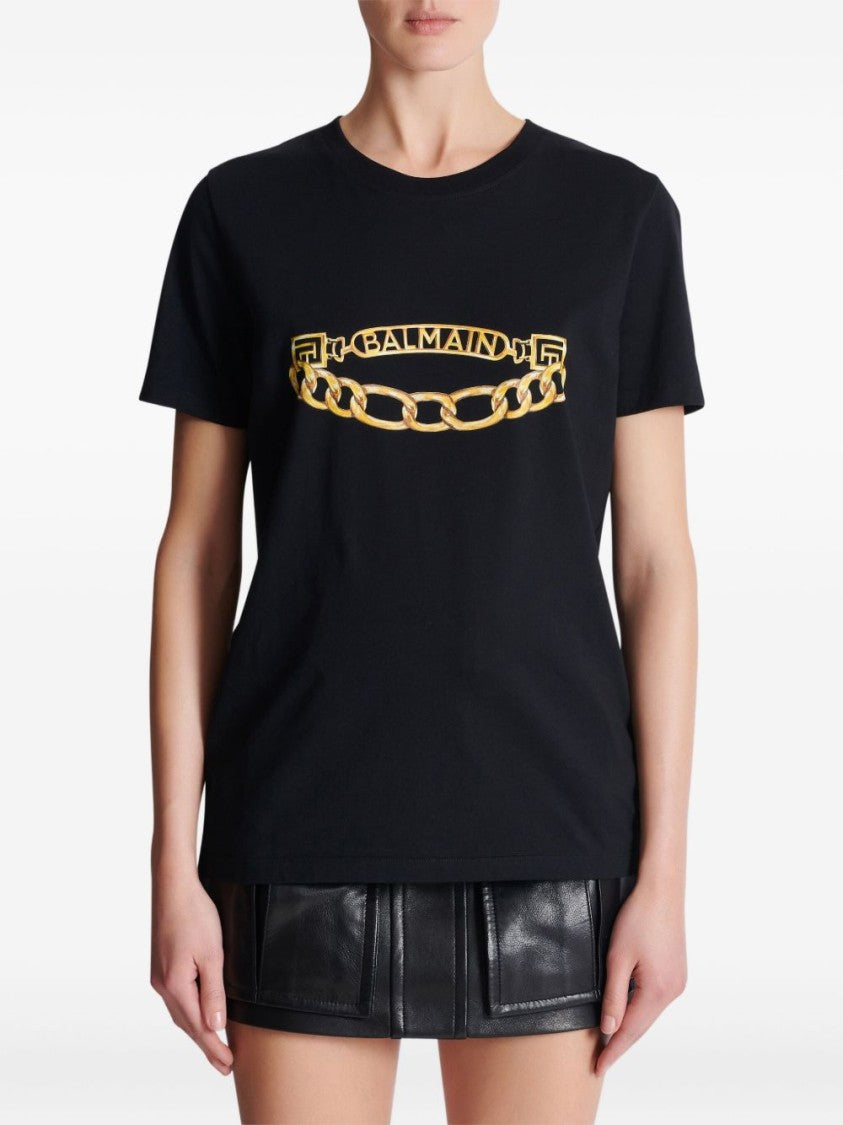 Balmain Short-Sleeved Balmain Chain Print T-Shirt