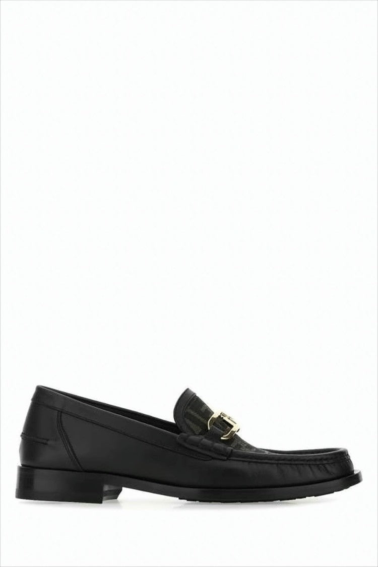 Fendi Ff O'lock Calfskin Leather Loafers With Gold-Tone Ornament