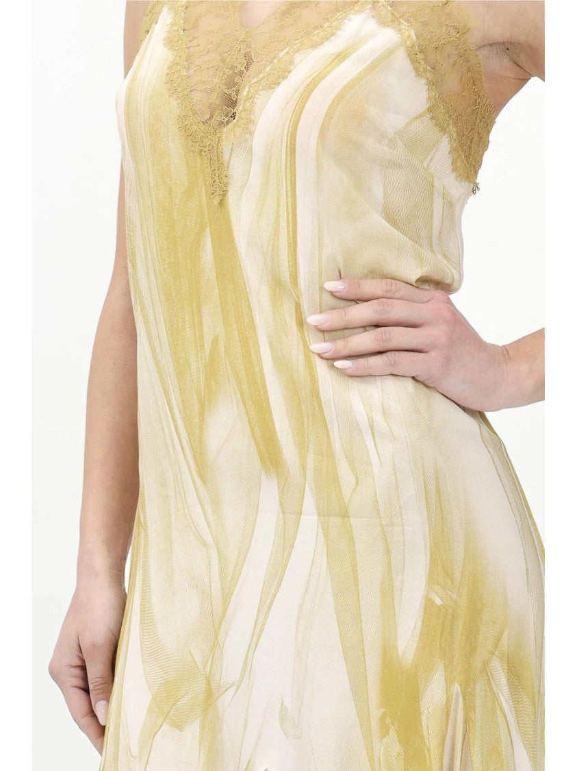 Elisabetta Franchi Curry Lace Trim Viscose Maxi Slip Dress