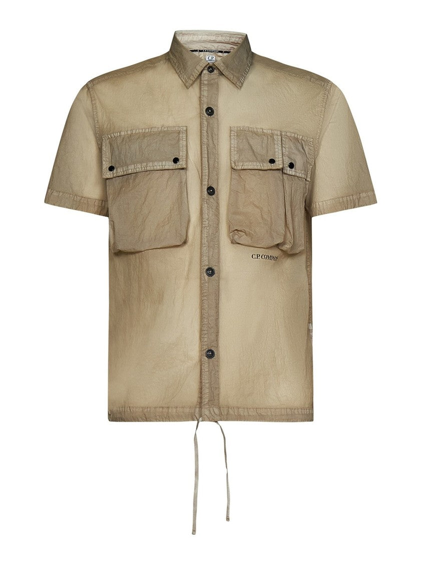 C.P. Company Button-Down Short-Sleeved Shirt With Semi-Sheer Fabric And Flap Pockets
