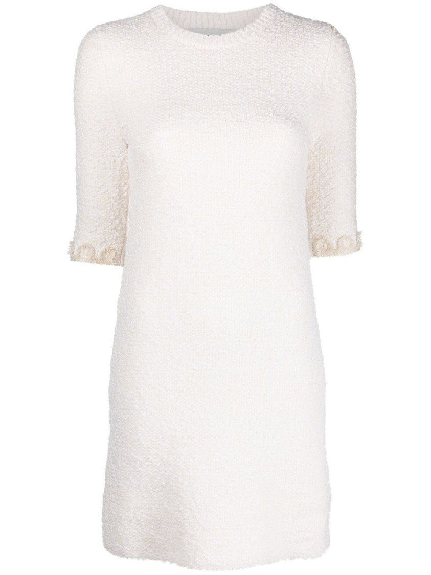 Lanvin Floral-Embroidered Knitted Tweed Dress