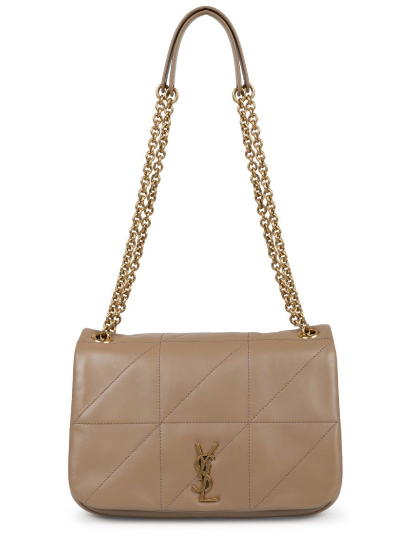 Saint Laurent Structured Beige Leather Shoulder Bag