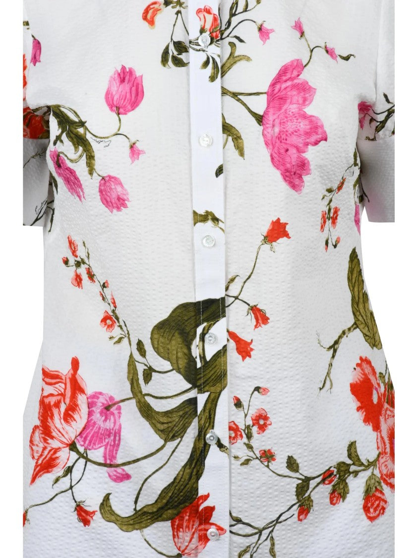 Erdem White Textured Floral Print Cotton Shirt