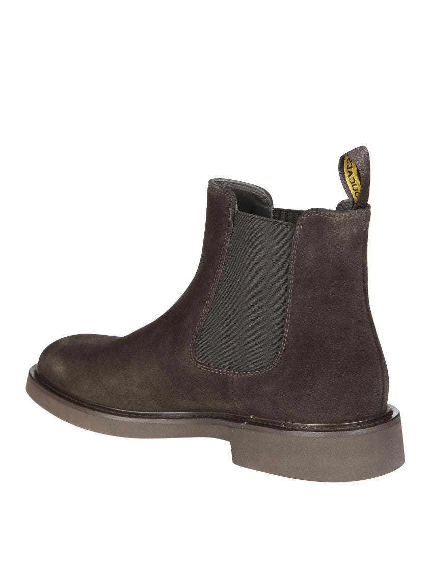 Doucal's Polished Black Leather Ankle Boots With Elastic Side Panels