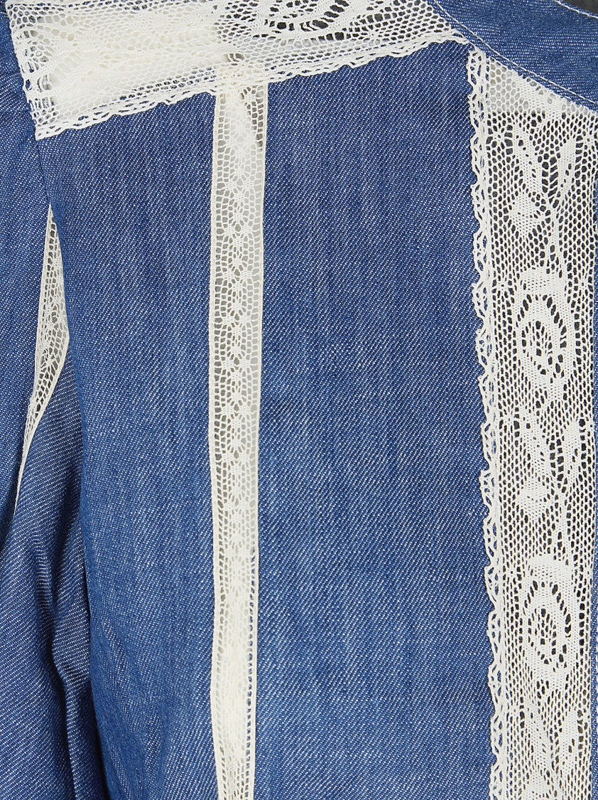 Zimmermann Denim Shirt With Voluminous Puff Sleeves And Lace Inserts
