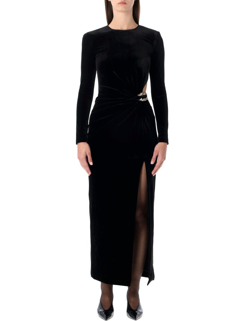 Self-Portrait Black Velvet Embellished Maxi Dress