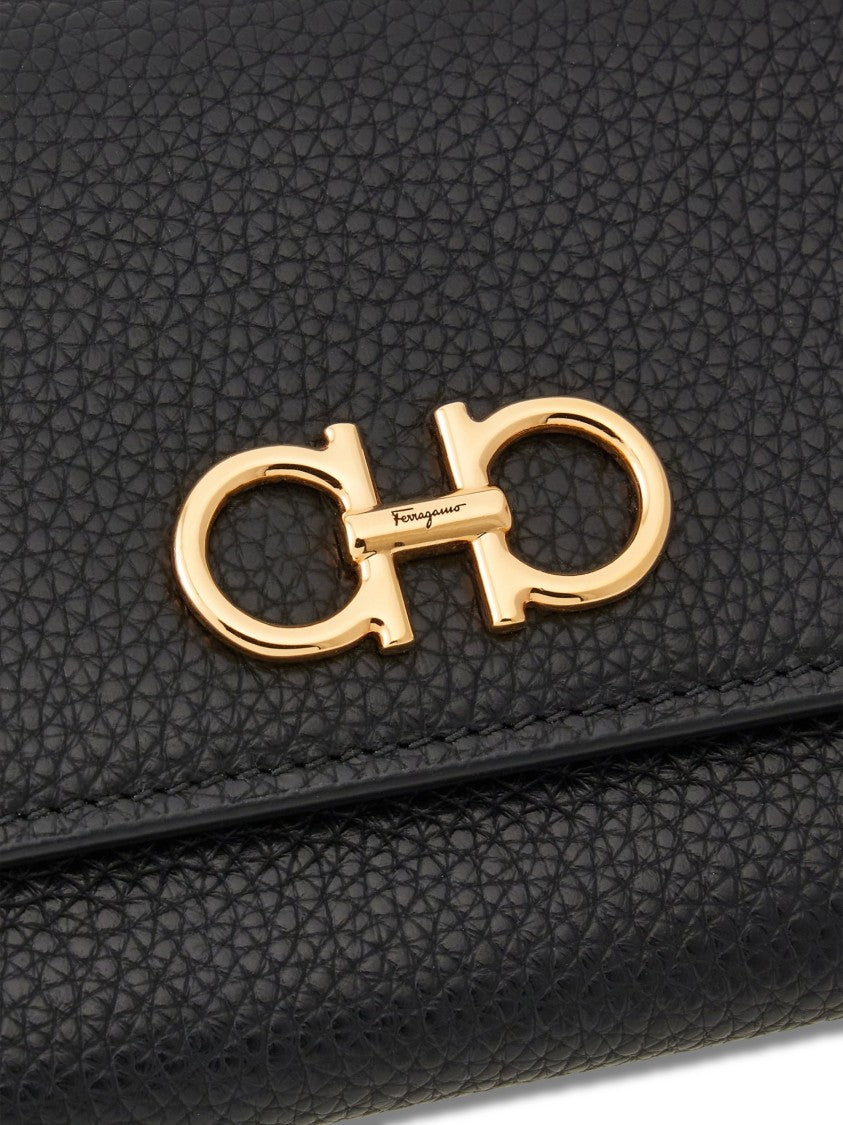 Ferragamo Textured Calf Leather Wallet On Chain With Gold Clasp