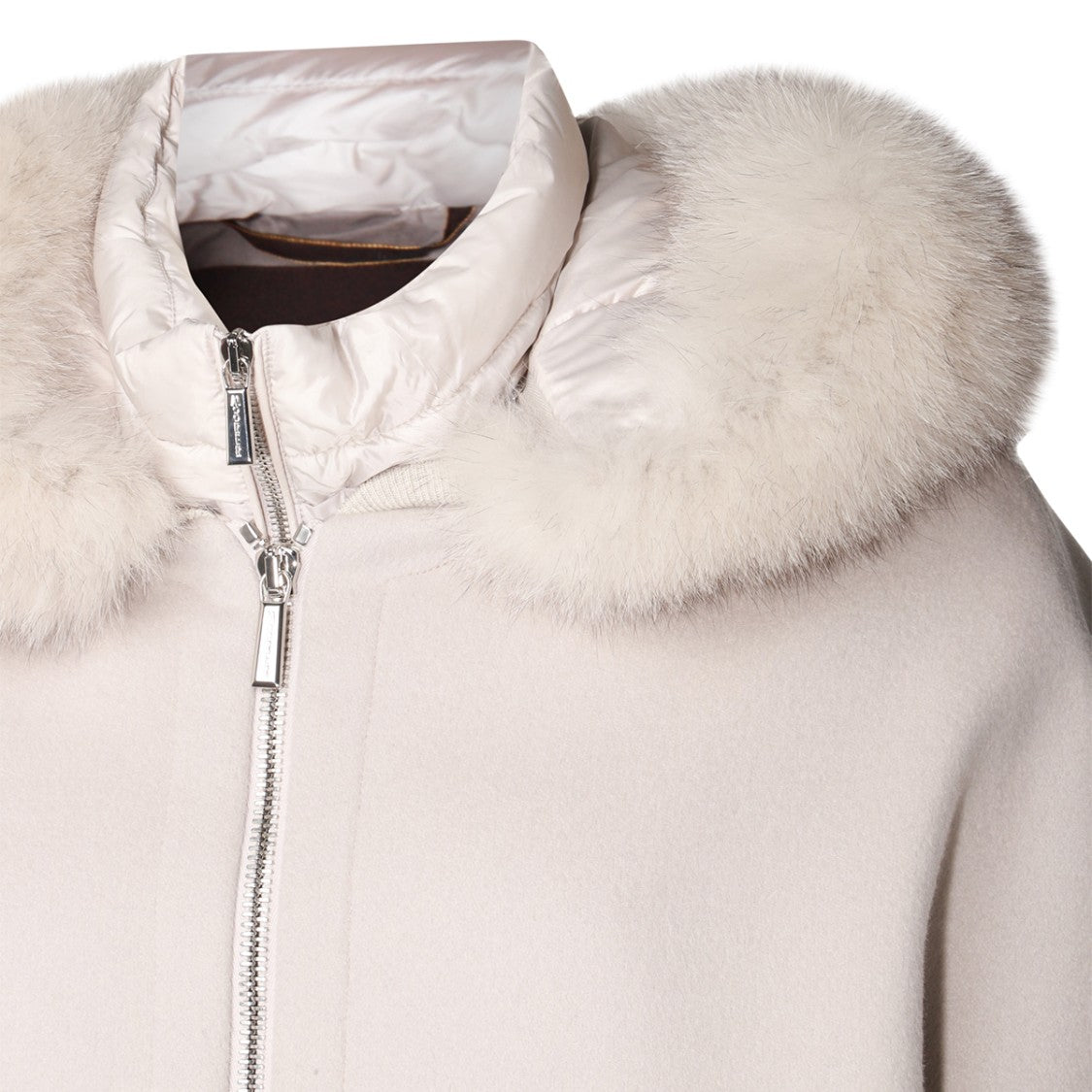 Moorer Layered Cape Coat With Quilted Sleeves And Fur-Trimmed Hood