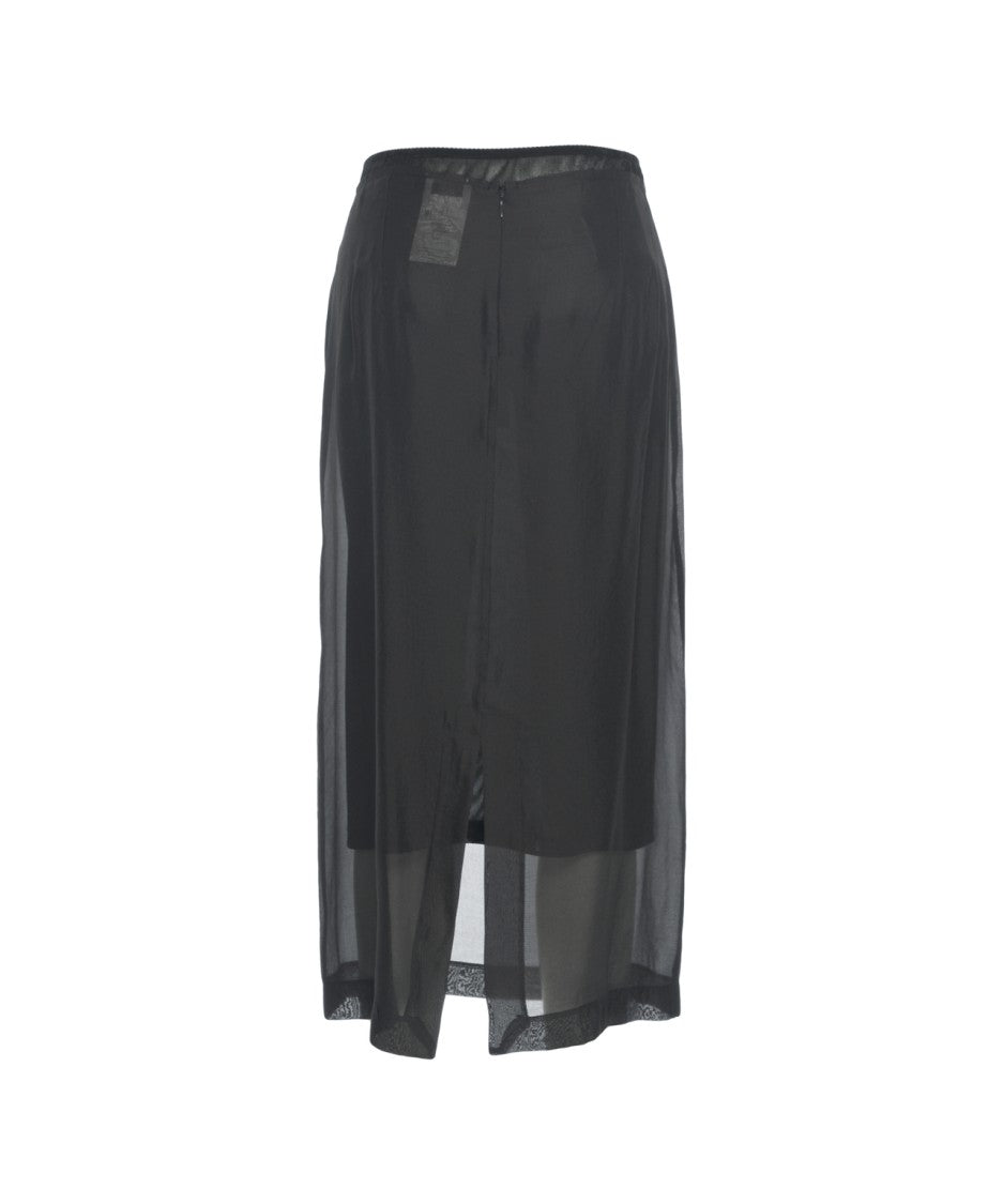 8Pm Flowing Midi Skirt With Semi-Transparent Overlay And Lace Hem