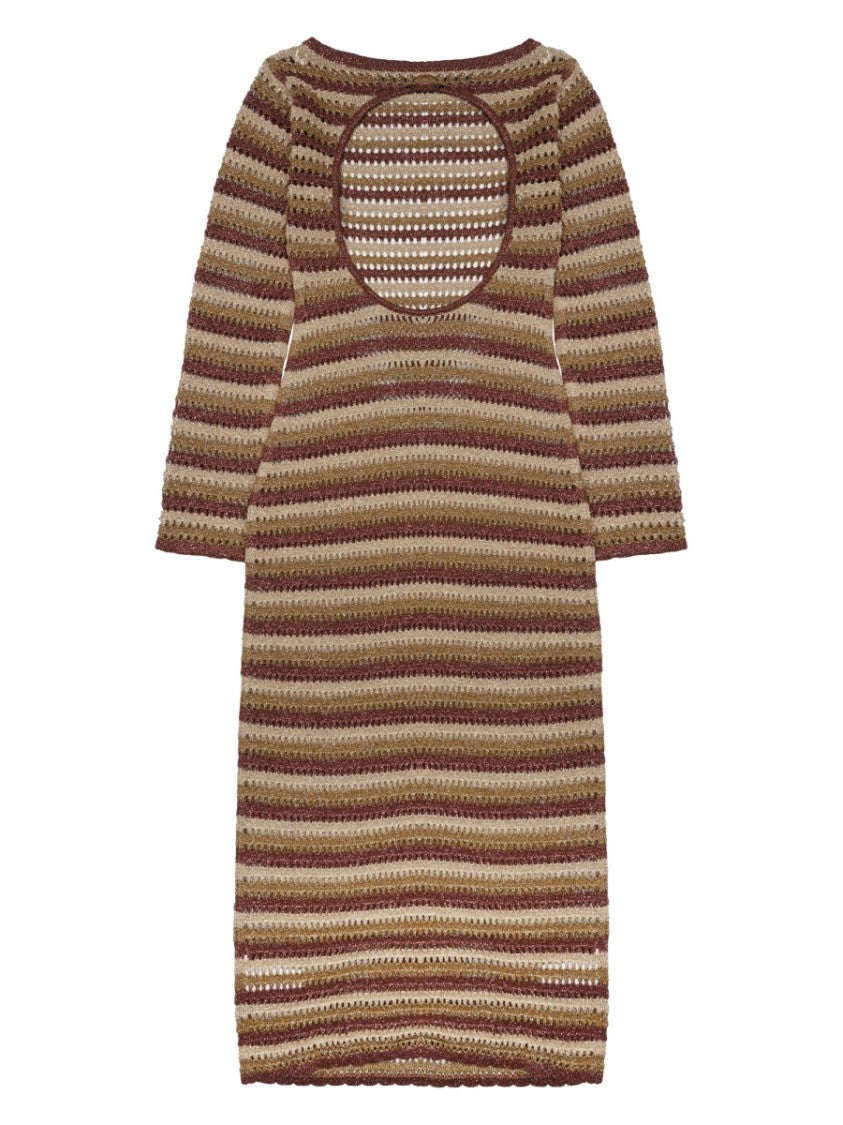 Mc2 Saint Barth Knitted Mini Dress With Horizontal Stripes And Cutout Back Detail