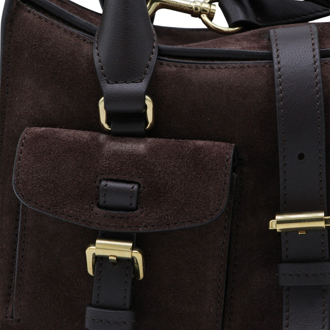 Mulberry Structured Brown Suede Handbag With Gold-Tone Accents