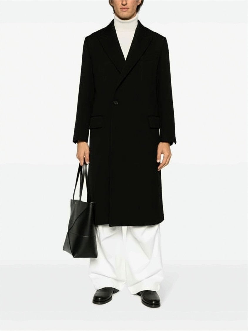 Auralee Tailored Double-Breasted Long Coat With Notched Lapel