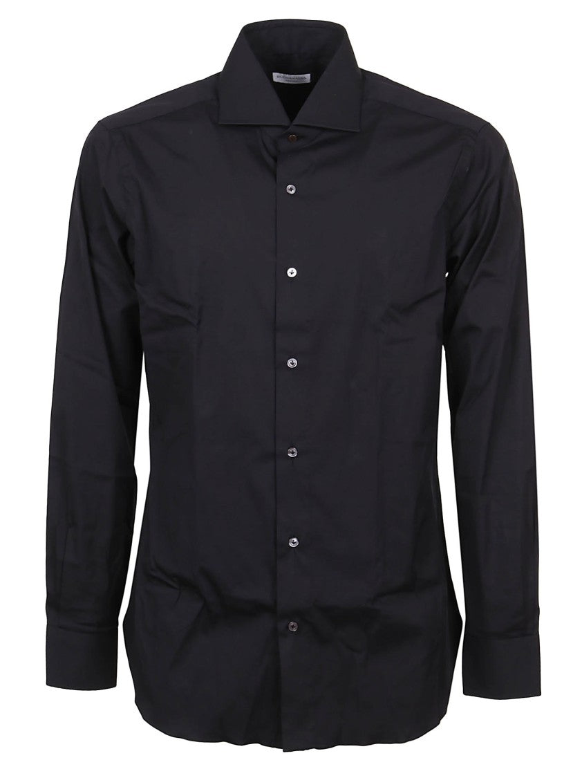Buonamassa Tailored Black Cotton Shirt With Classic Collar