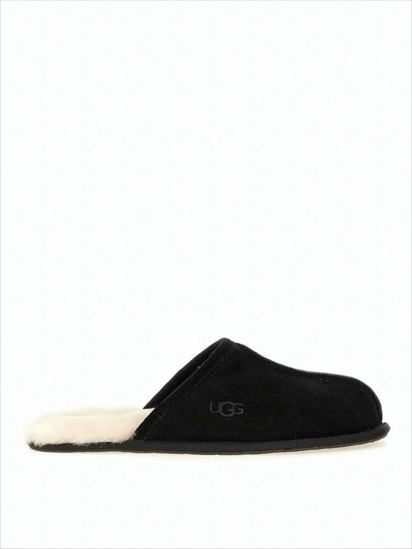 Ugg Black Wool Slip-On Slippers With Cream Lining