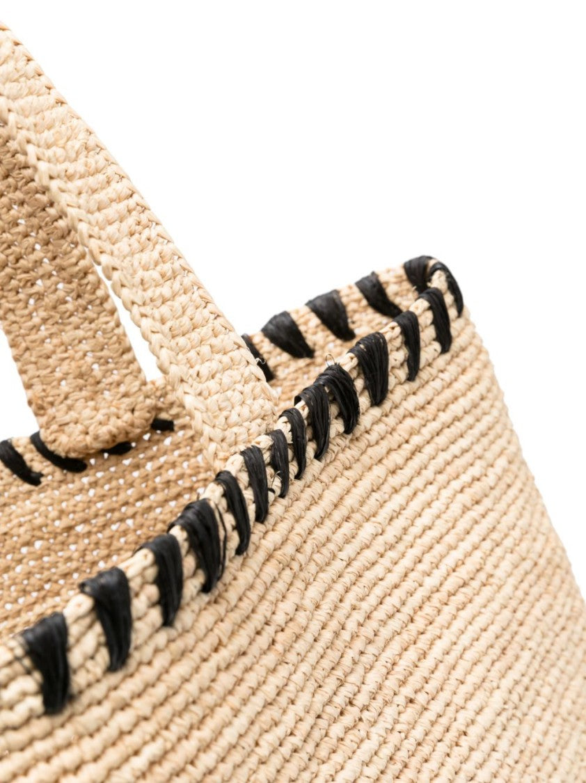 Lanvin Beige Raffia Embroidered Logo Tote Bag