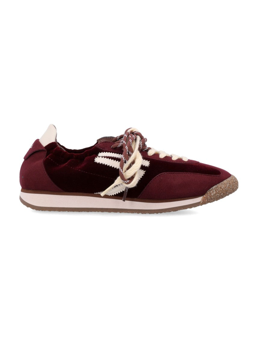 Puraai Burgundy Low-Profile Sneakers With Cream Zigzag Accents