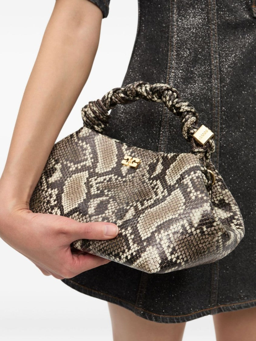 Ganni Structured Trapezoidal Handbag With Textured Snakeskin Design