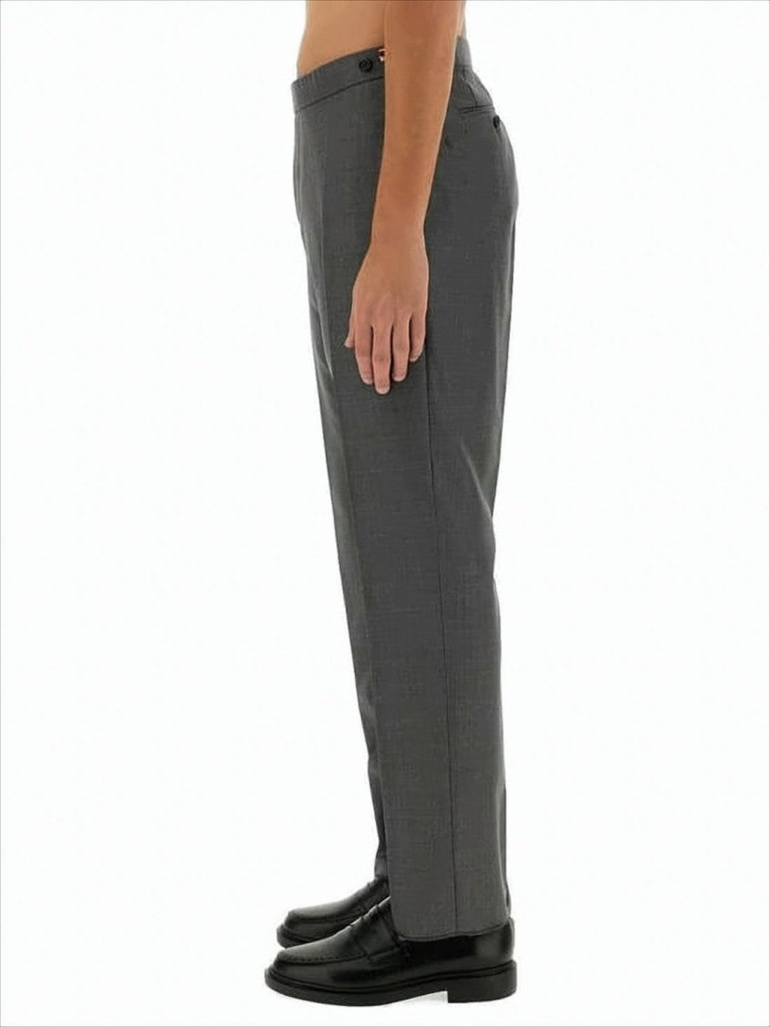 Thom Browne Tailored Grey Suit Pants With Subtle Stripe Detail