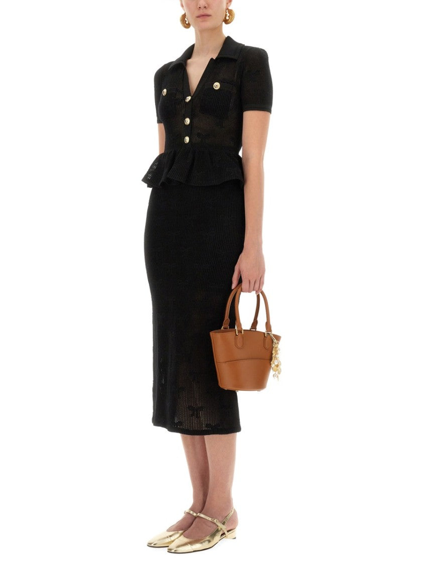 Self-Portrait Midi Crochet Dress With Peplum Waist