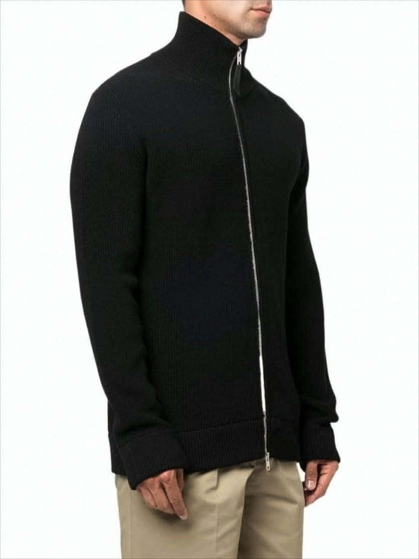 Maison Margiela Ribbed Knit Cardigan With High Collar And Silver Zipper Closure