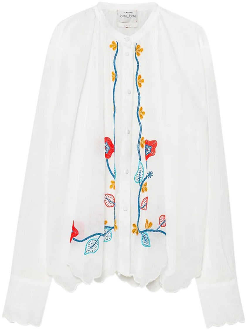 Forte Forte Muslin Bohemian Shirt With Floral Embroidery