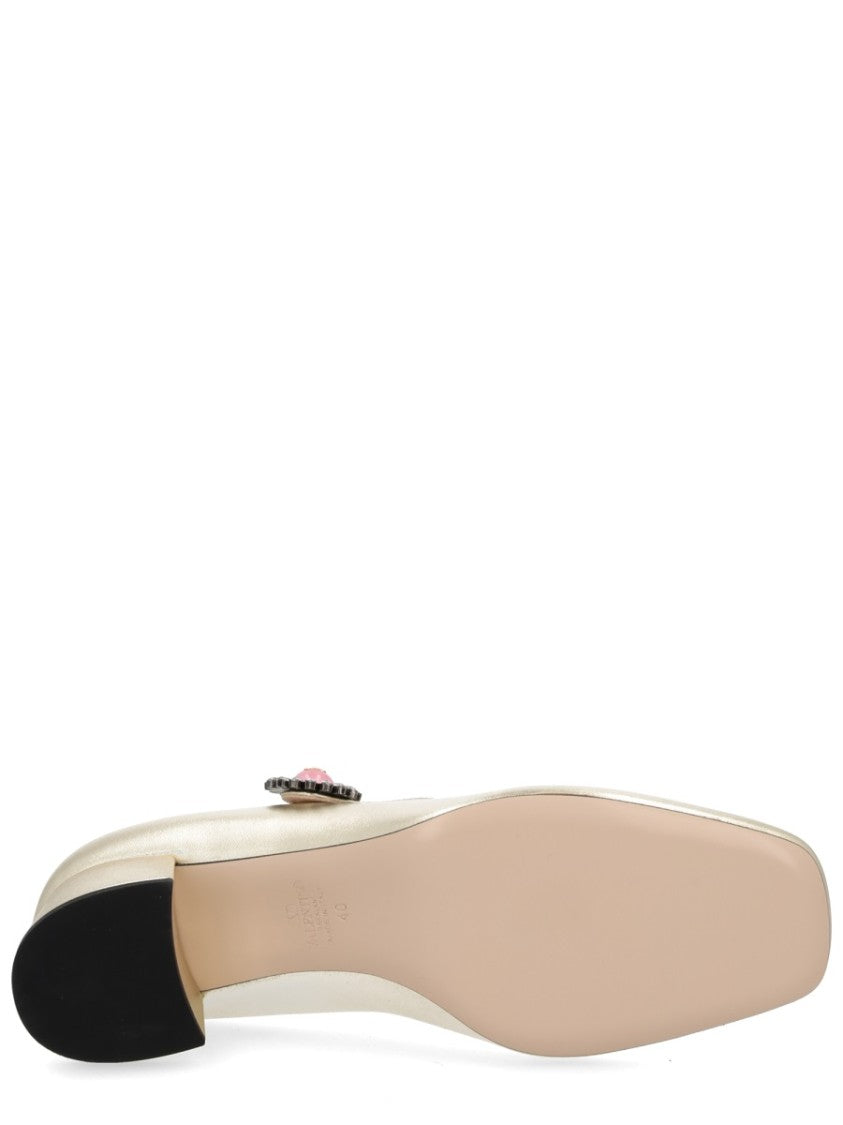 Valentino Garavani Gold Mary Jane Leather Block Pumps