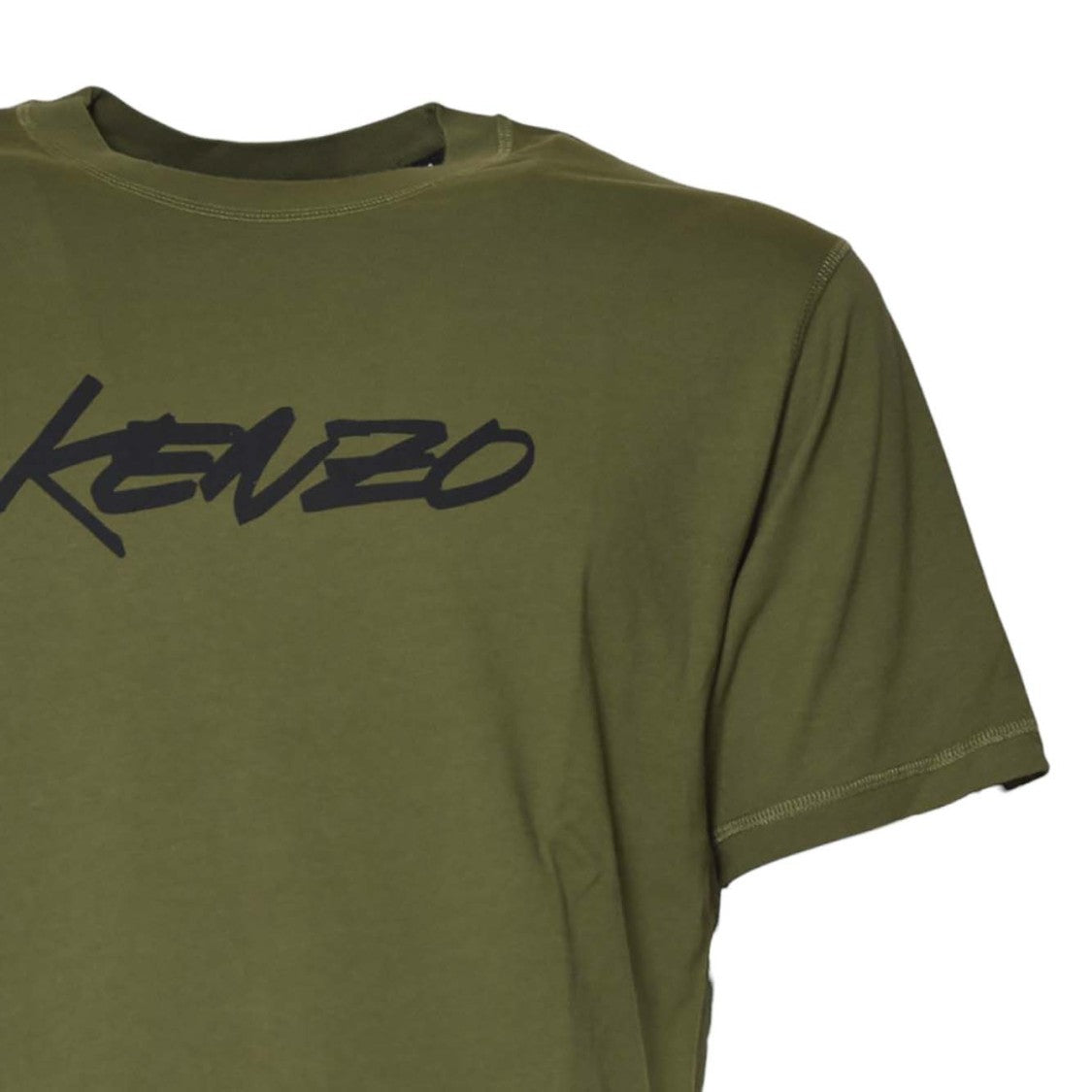 Kenzo Classic Olive Green Graphic T-Shirt With Bold Branding