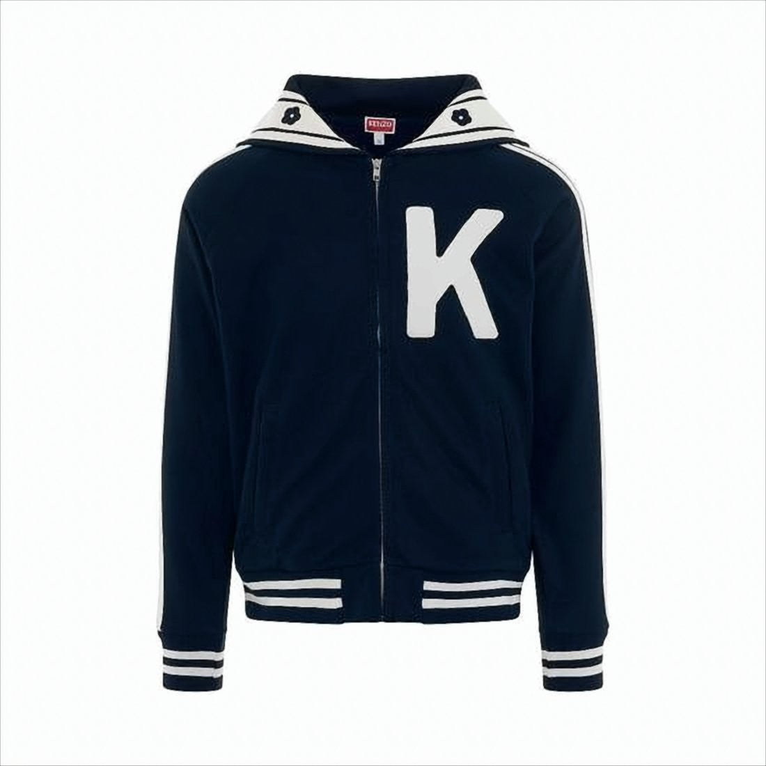 Kenzo Navy Zip-Up Jacket With Graphic Elephant And Floral Motifs