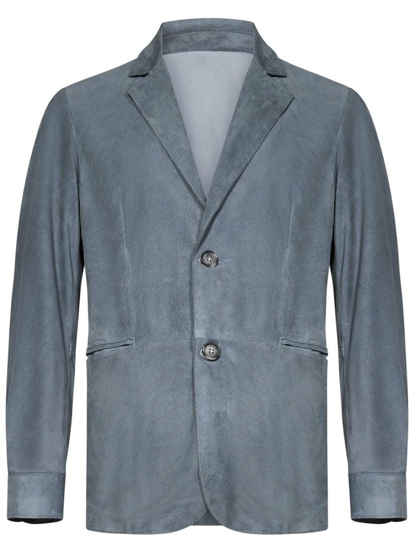 Franzese Collection Single-Breasted Clear Blue Suede Blazer