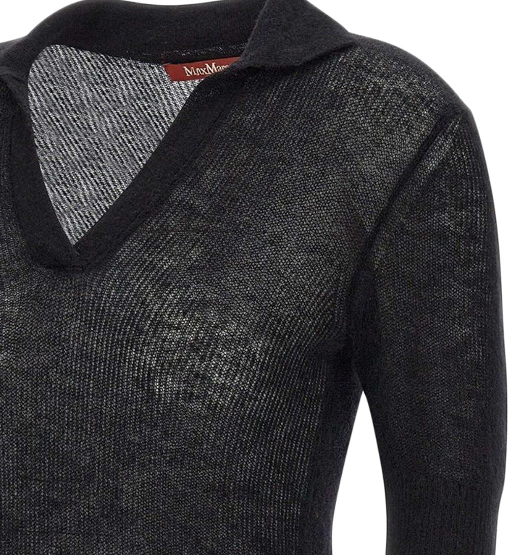 Max Mara Semi-Sheer Knit Sweater With Deep V-Neckline