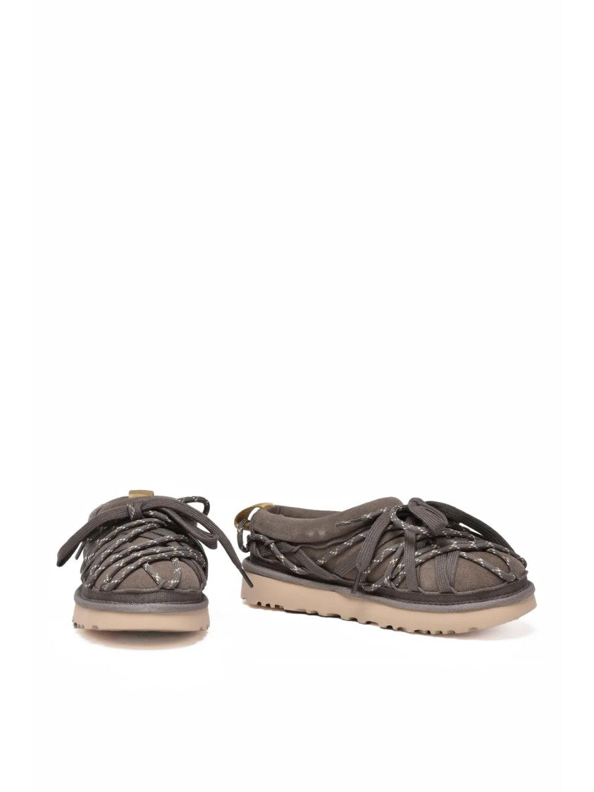 Ugg Grey Leather Wool-Lined Mules