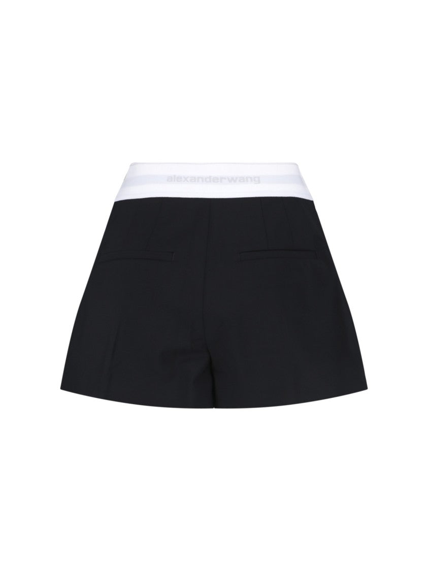 Alexander Wang High-Waisted Black Wool Shorts With Elastic Waist