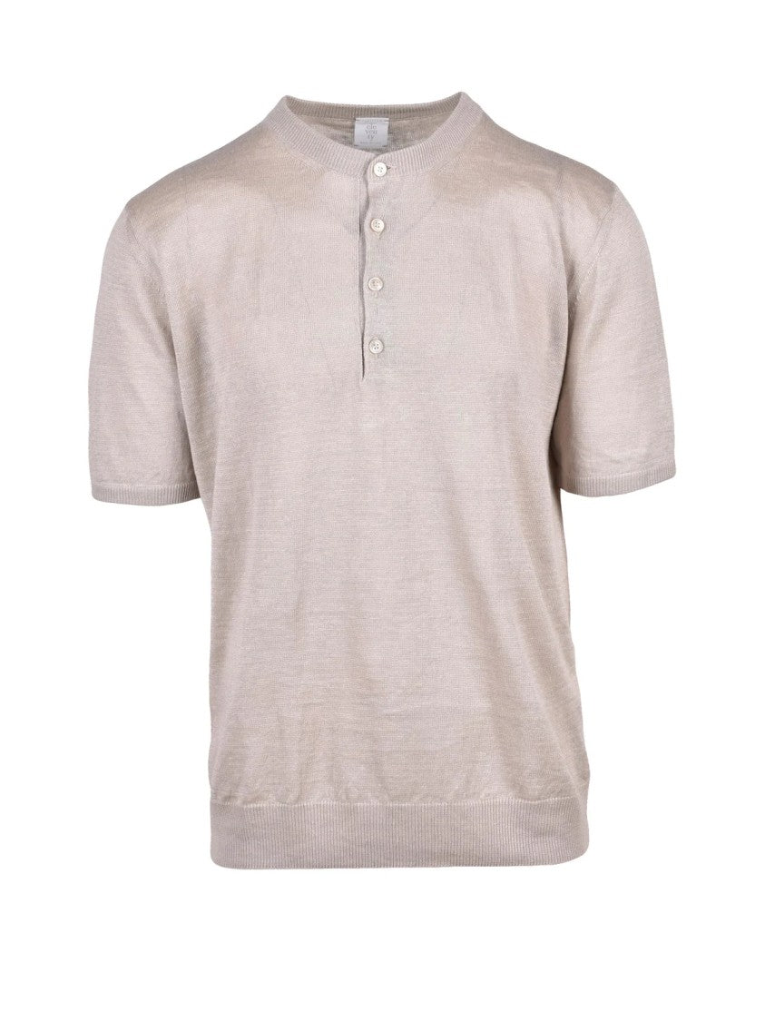 Eleventy Beige Men Knitted Linen Henley Top