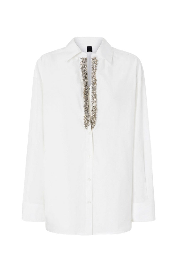 Pinko White Cotton Crystal-Embellished Shirt