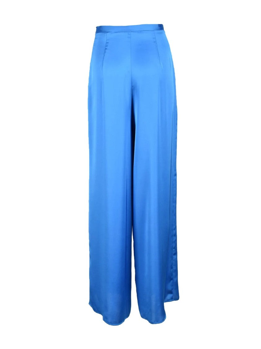 Simona Corsellini Light Blue Satin Wide-Leg Pants