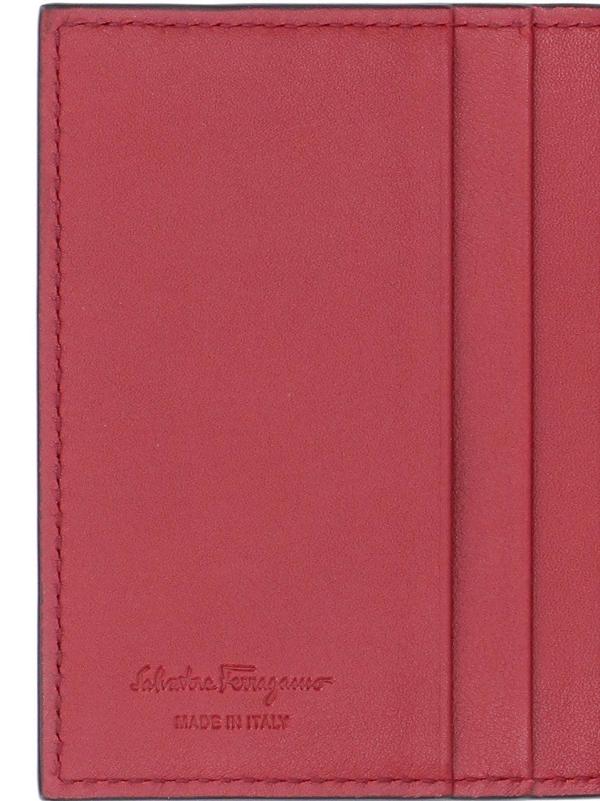 Ferragamo 'Gancini' Bi-Fold Wallet – Black & Red