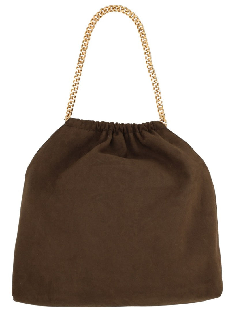 Stella Mccartney Brown Polyester Chain Gathered Shoulder Bag