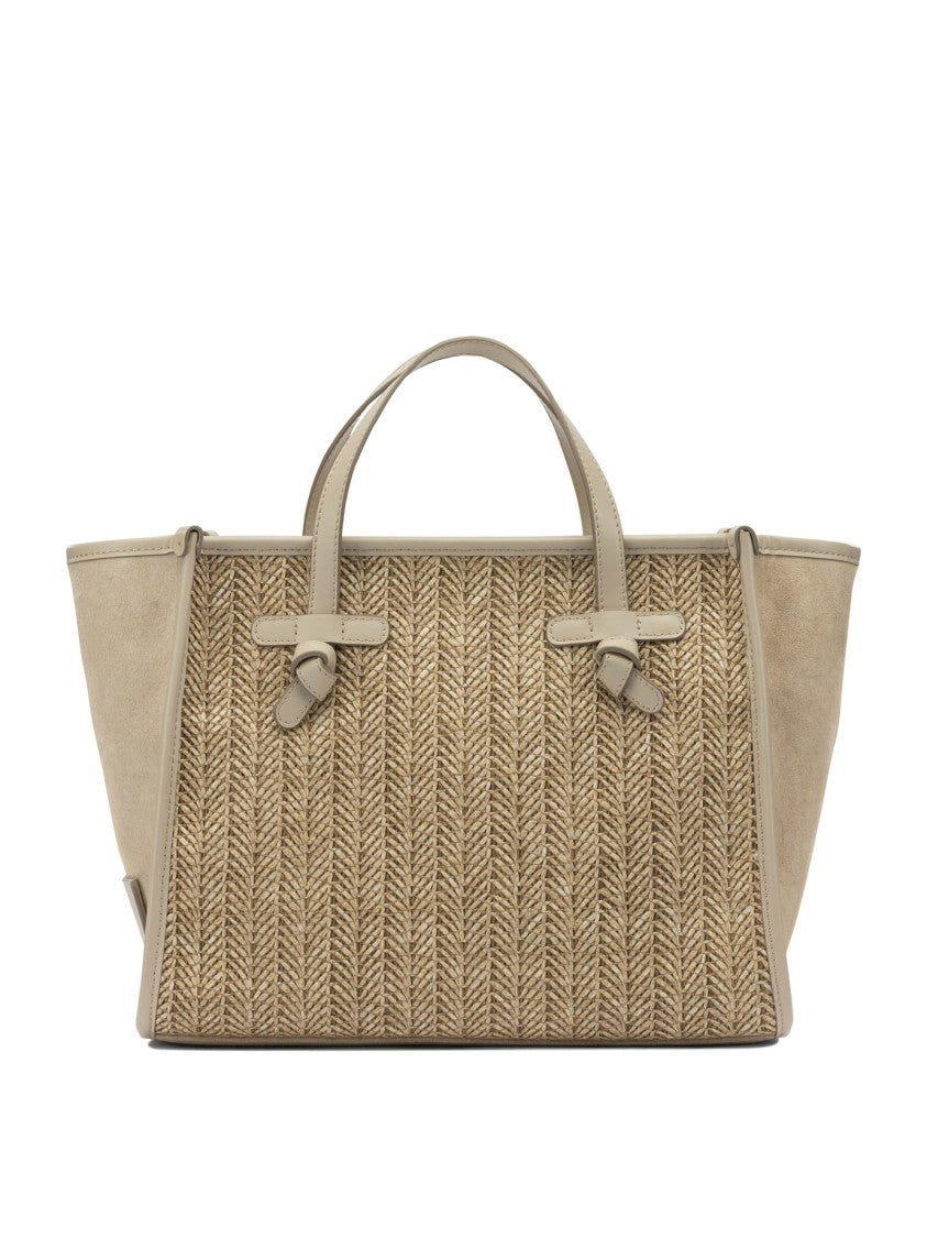 Gianni Chiarini Woven Textured Beige Shoulder Bag With Leather Accents