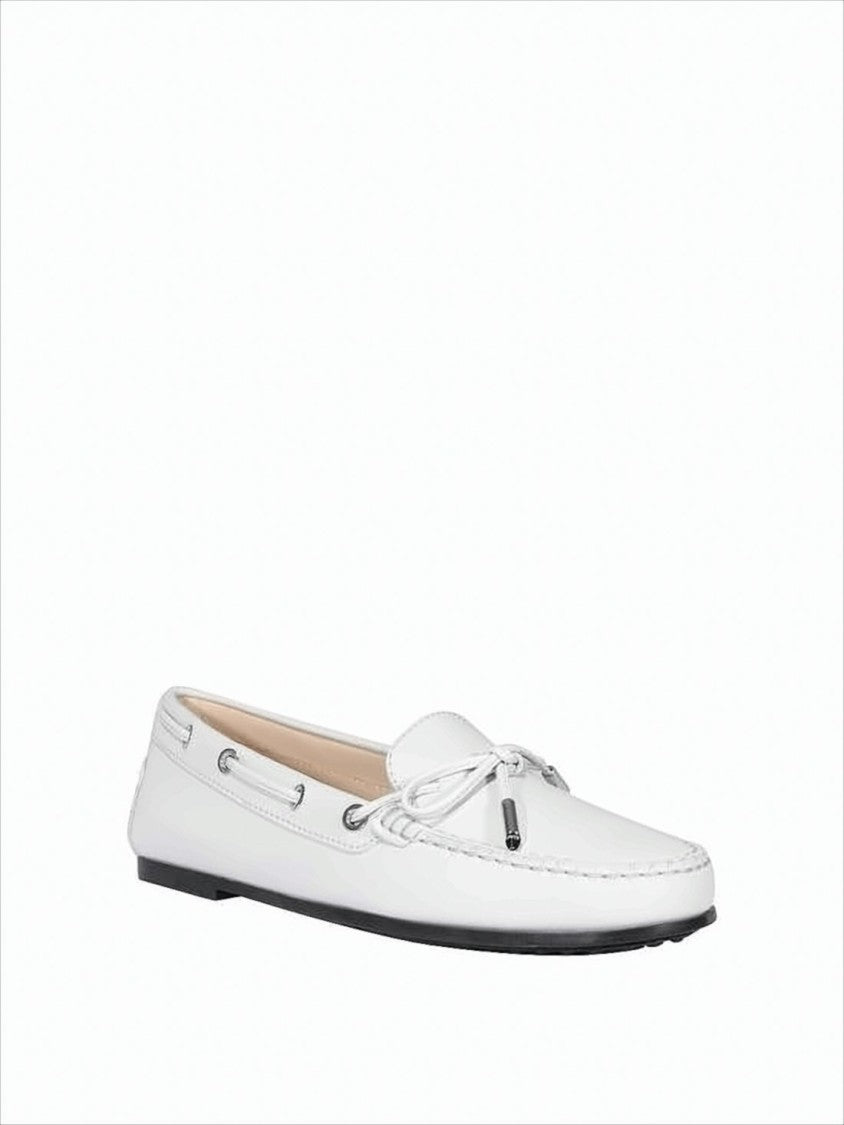 Tod's White Leather Loafer With Bow Detail