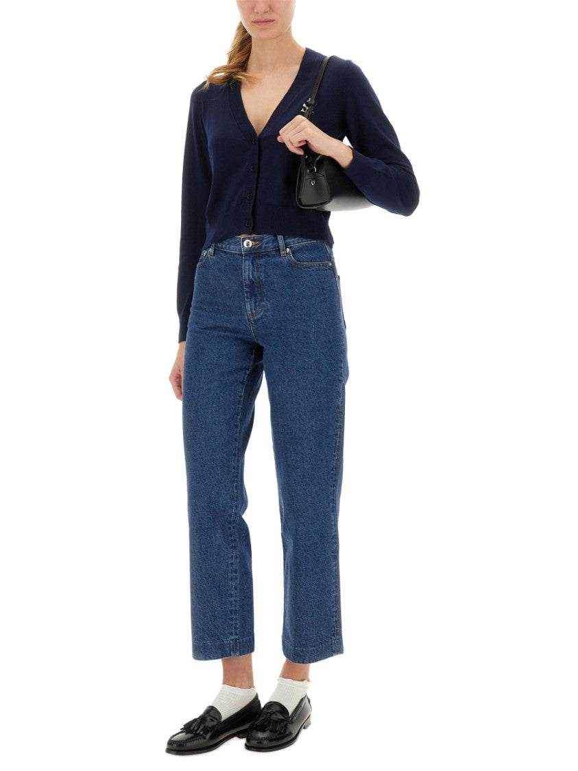 A.P.C. Cropped Black Cardigan With Embroidered Logo