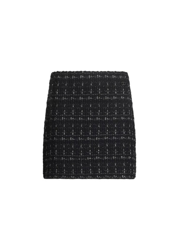 Liu Jo Textured Black Mini Skirt With Lurex Accents And Monogram Detail