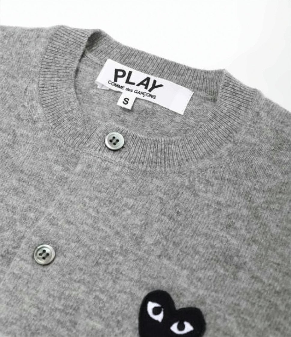 Comme Des Garçons Heather Grey Wool Cardigan With Iconic Heart Emblem