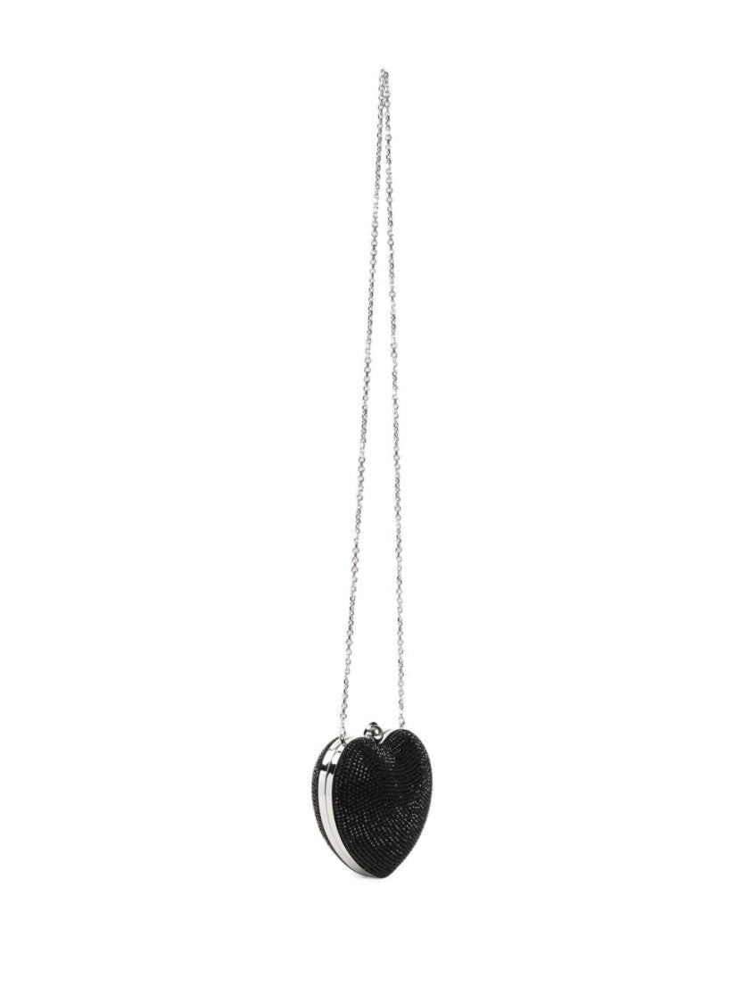 Mach & Mach Heart-Shaped Black Clutch With Shimmering Embellishments