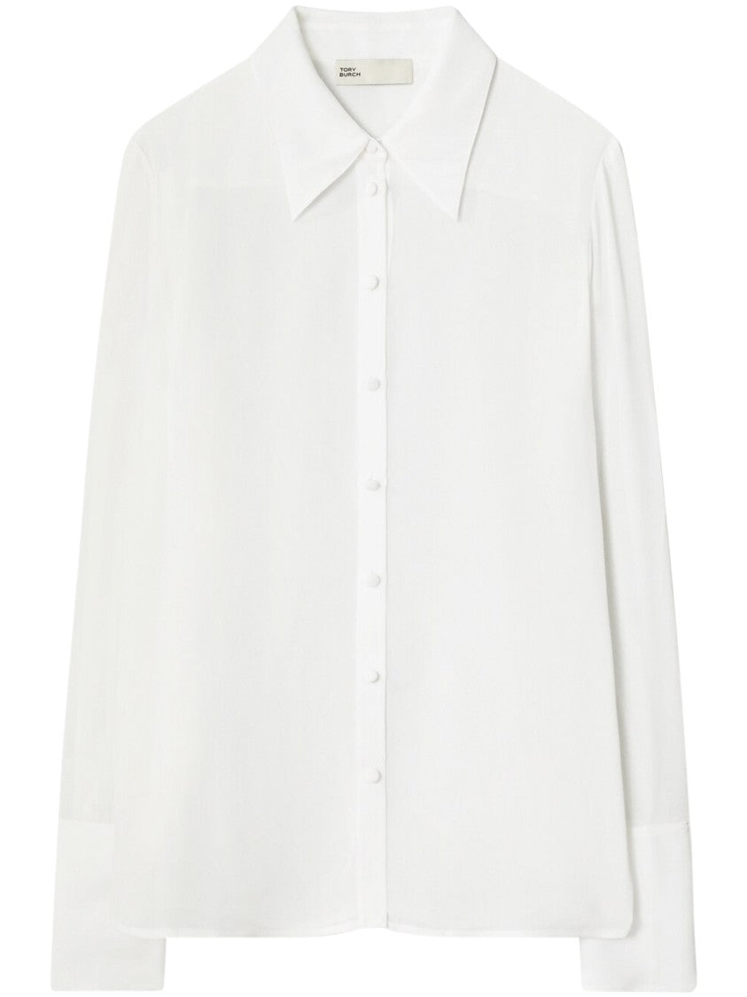 Tory Burch Relaxed Fit Cuffed Viscose Shirt With Pointed Collar