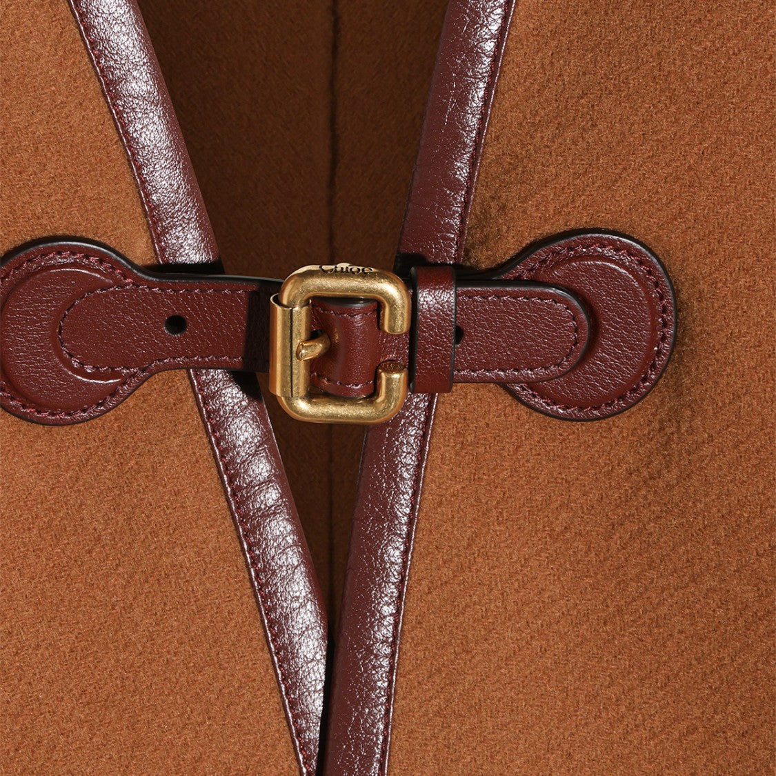 Chloé Brown Leather Trim Cape Scarf