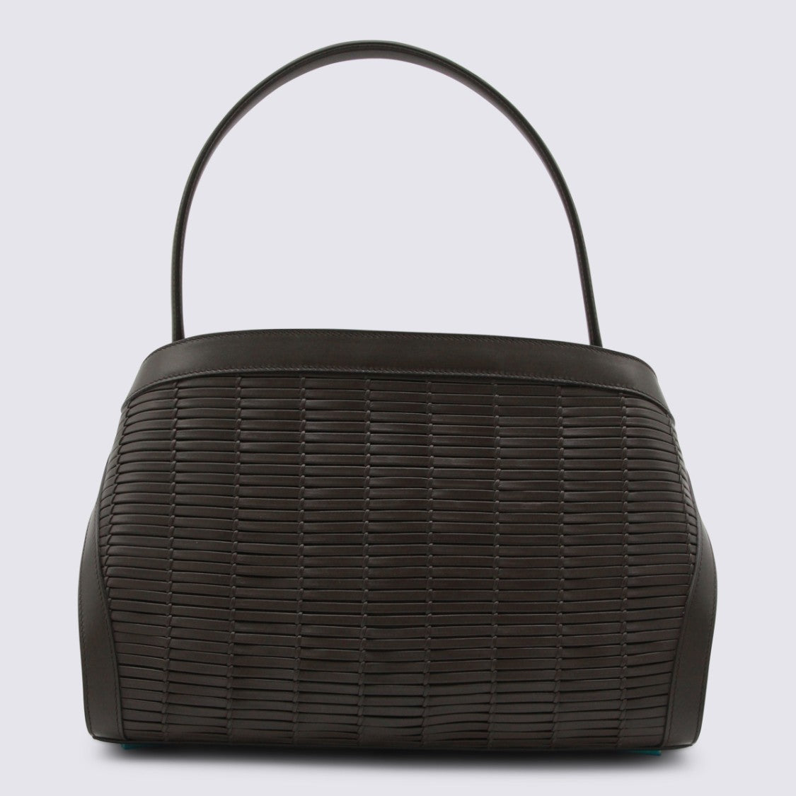 Ferragamo Structured Handbag With Woven Leather Design And Gold-Tone Accents
