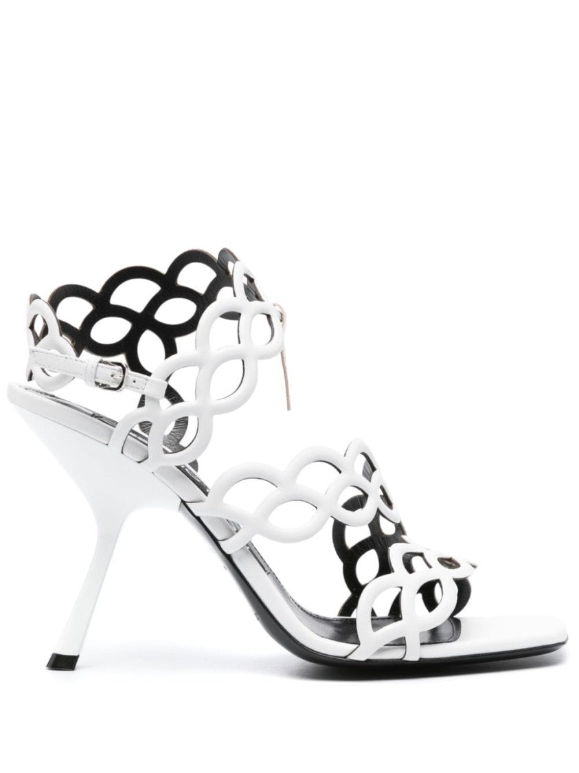 Sergio Rossi Spiral Design White Calf Leather Sandals