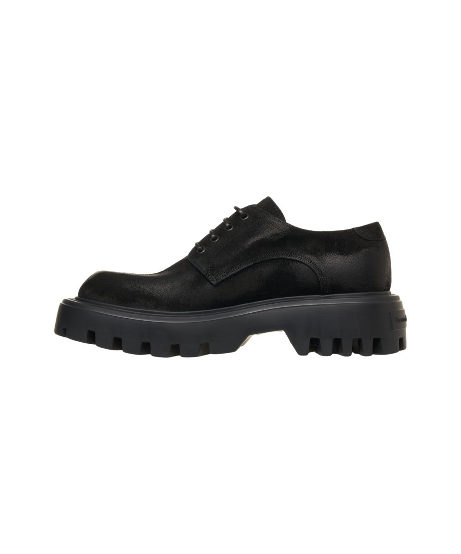 Mattia Capezzani Black Suede Lace-Up Shoes With Sole Design
