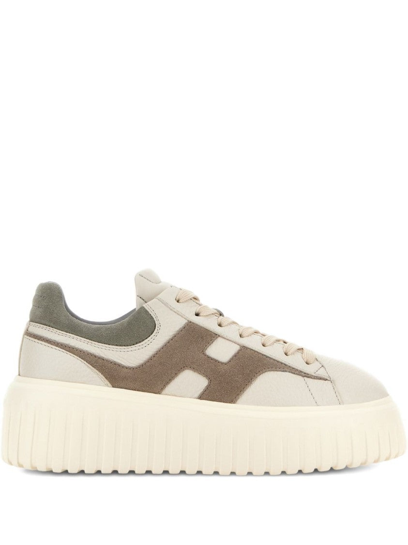Hogan Beige Platform Lace-Up Flats With Distinctive Side Logo